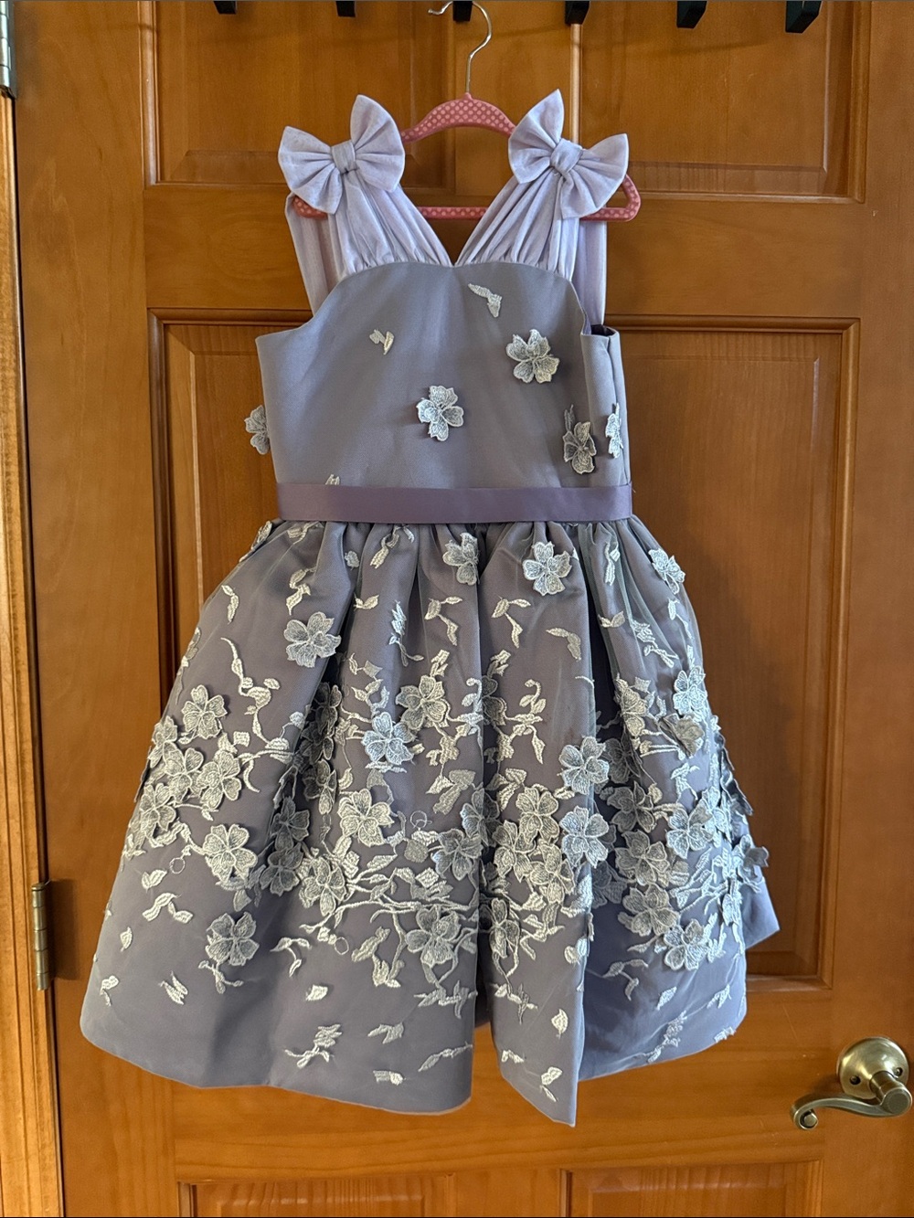 Chasing Fireflies Lavender Purple Floral Applique Party Dress with Bows